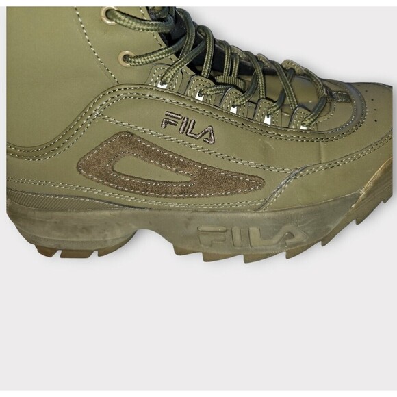 FILA Disruptor Comfy Shearling Boot Olive Green Leather Fur 9.5 Mens - Picture 12 of 16